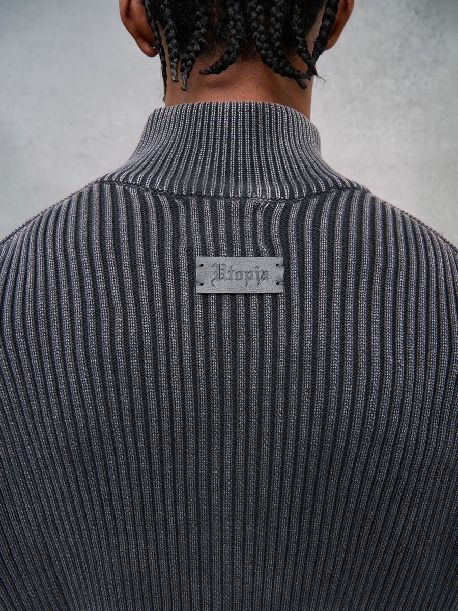 Half-Zip Ribbed Knit Vintage Grey_4