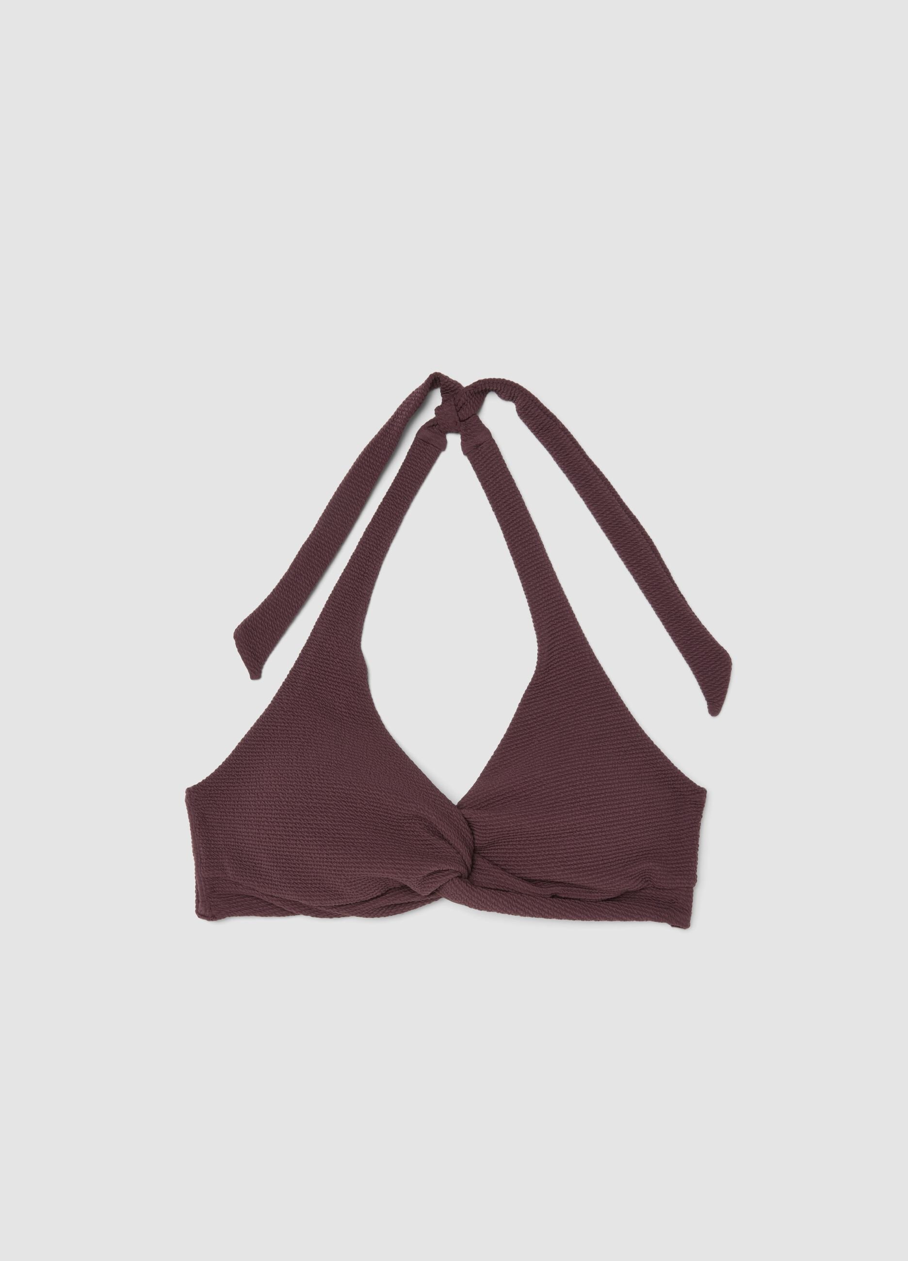 Violett geflochtenes Triangel-Bikinioberteil aus Stretchstoff