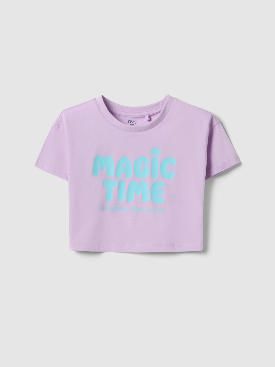Girls' violet pure cotton boxy fit T-shirt with print_0