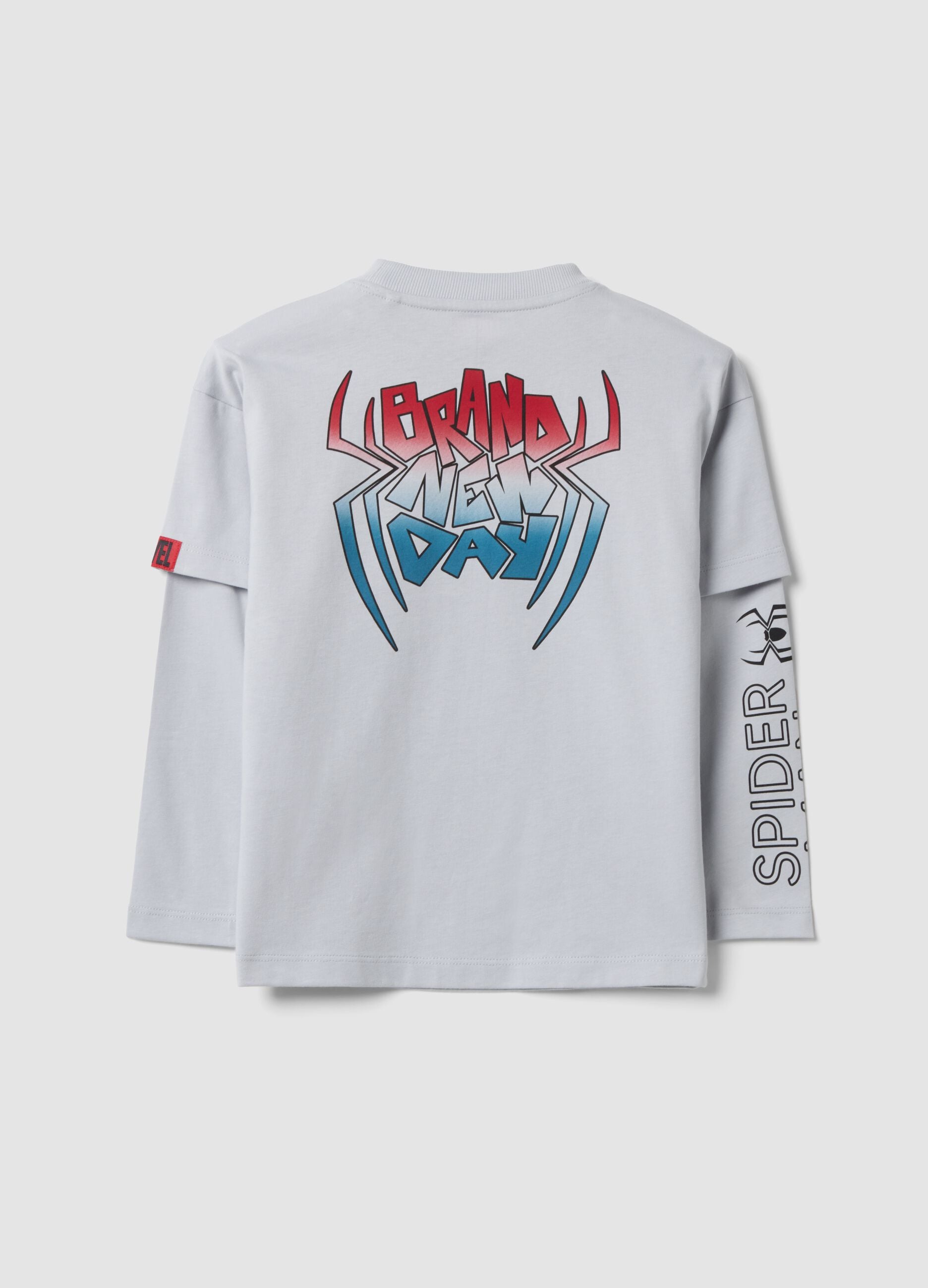 Grey long-sleeved pure cotton T-shirt with MARVEL Spider-Man print for boys