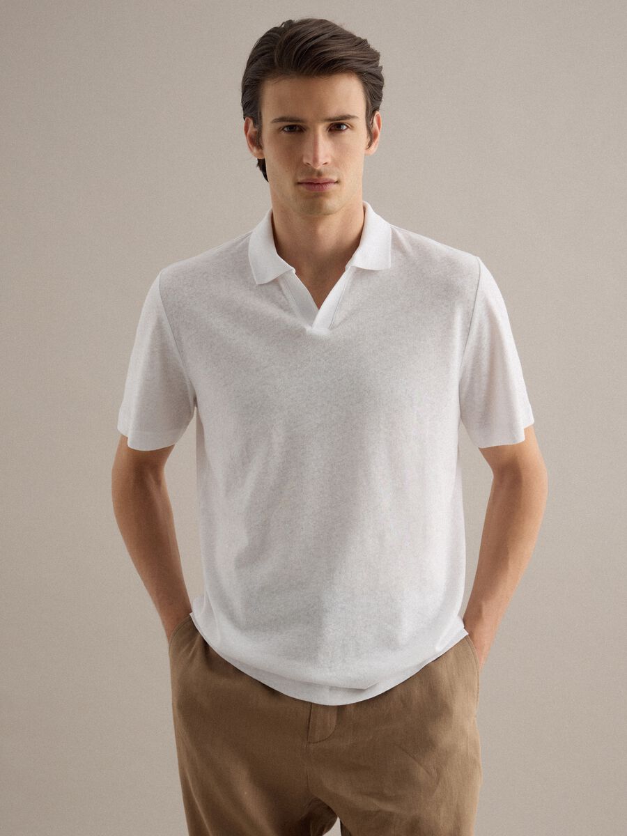 White linen and cotton blend polo regular fit_0