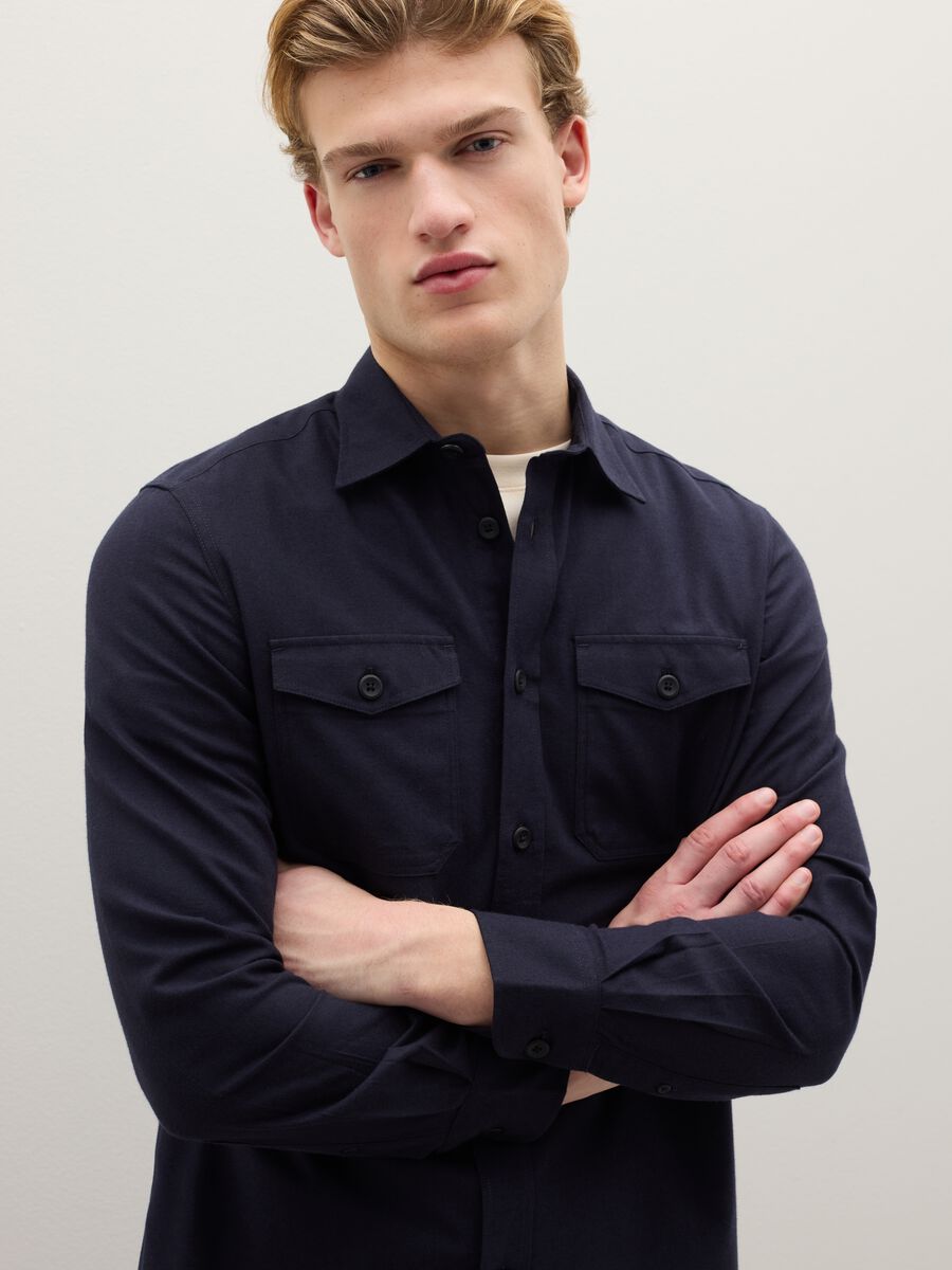 Black cotton and wool blend shirt regular fit with classic collar_3