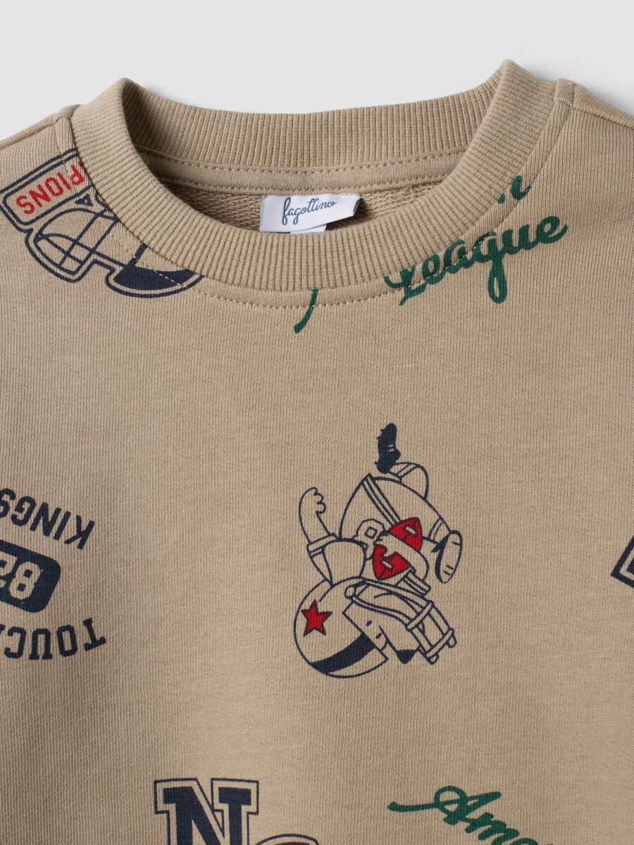 Conjunto beige de algod&oacute;n puro con cuello redondo y estampado para beb&eacute; ni&ntilde;o_3