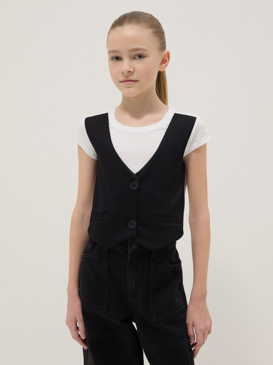 Girl's multicolour pure viscose regular fit t-shirt with waistcoat_0