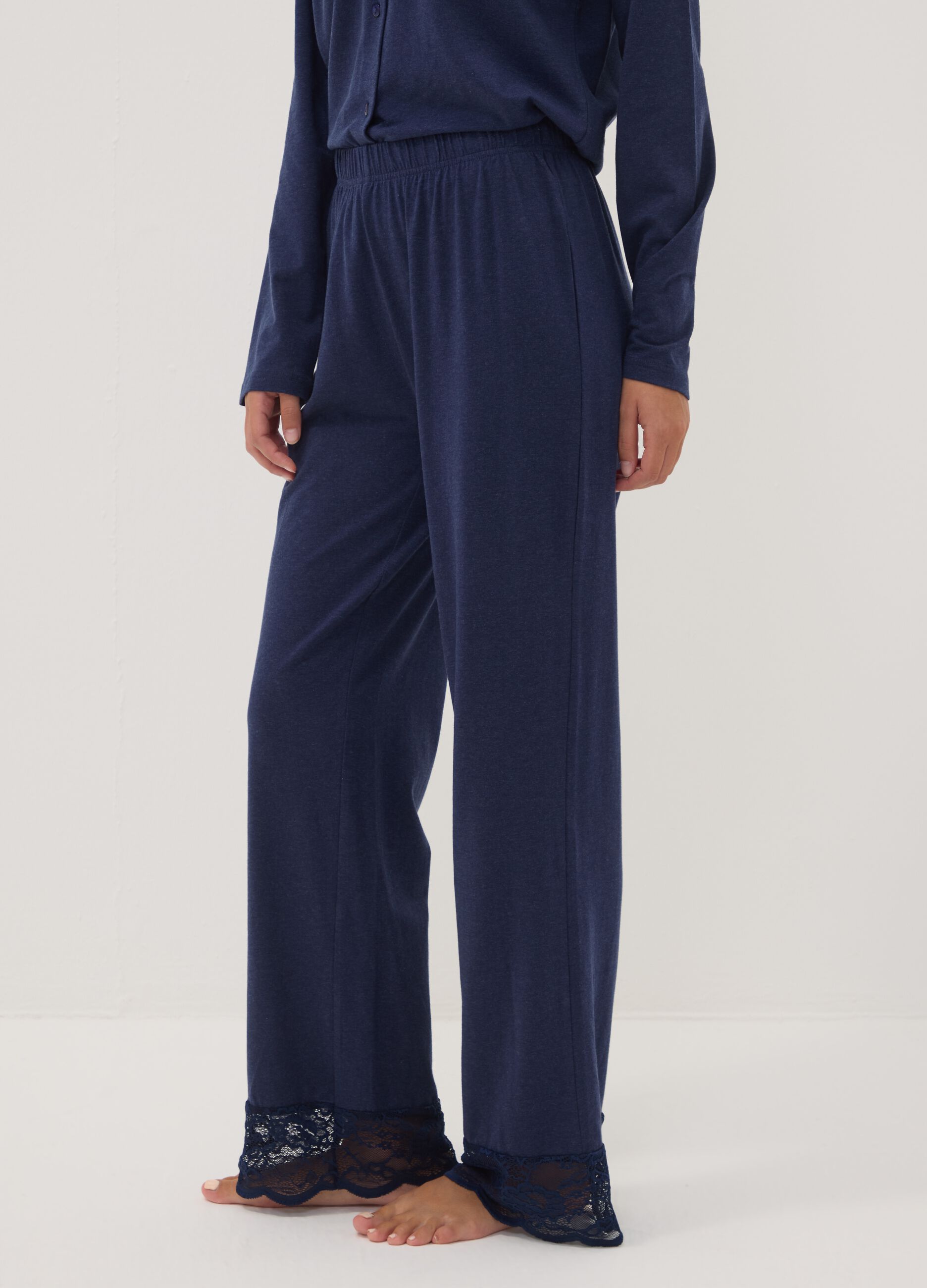 Blue pyjama trousers in cotton, lyocell and stretch wool