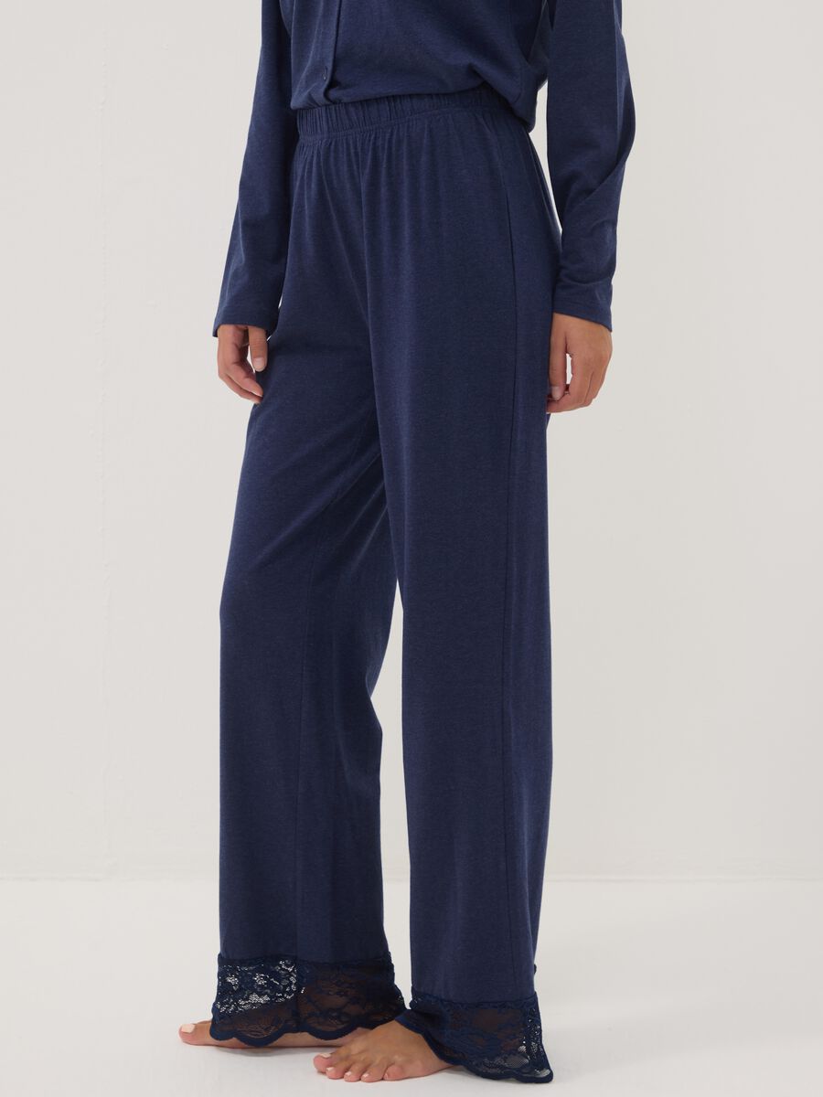 Blue pyjama trousers in cotton, lyocell and stretch wool_3