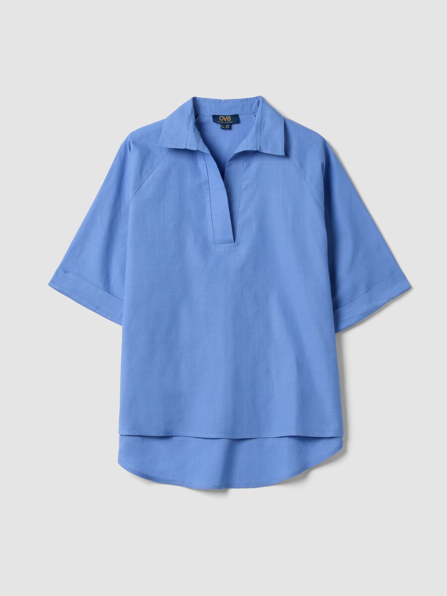 Light blue pure cotton V-neck top_4