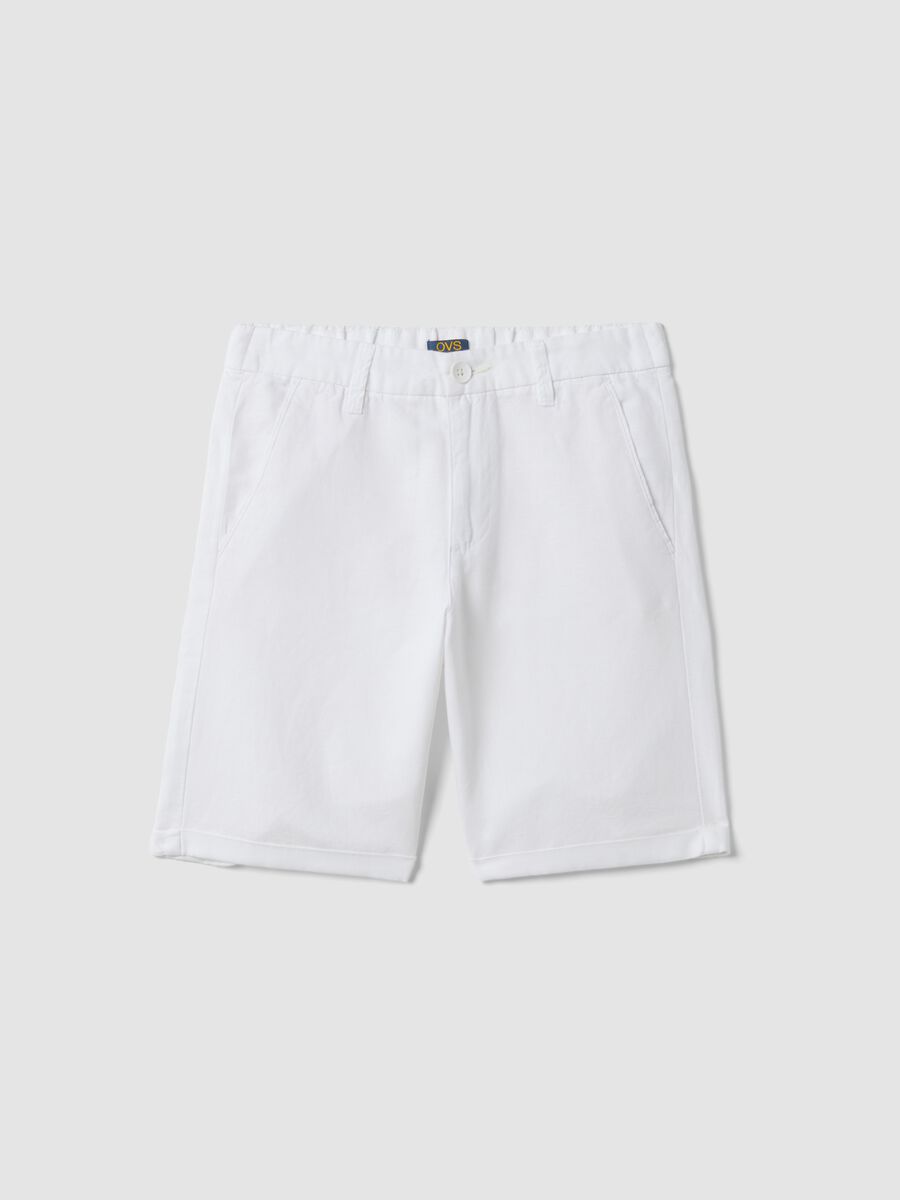 White linen and cotton blend regular-fit shorts for boys_3
