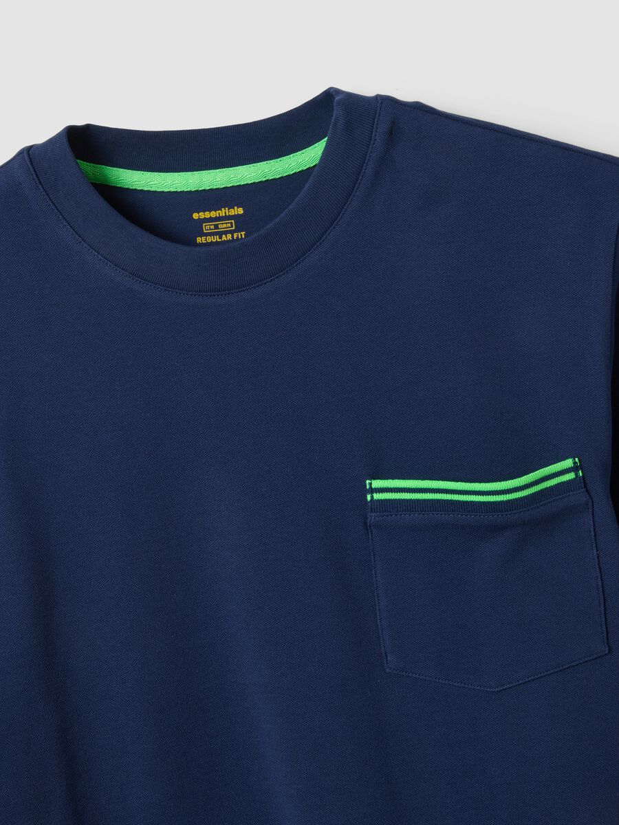 Blue stretch cotton T-shirt with chest pocket_1