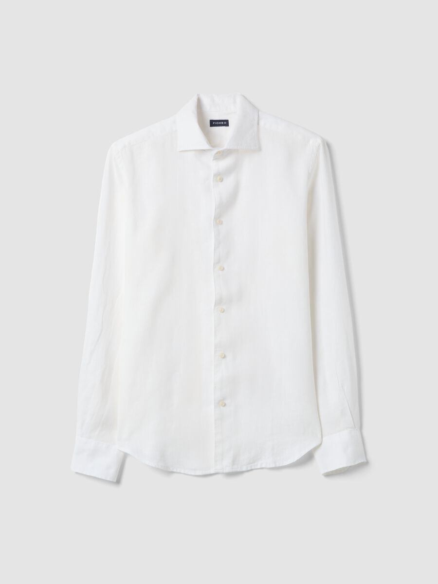 White pure linen long-sleeve slim fit shirt_4