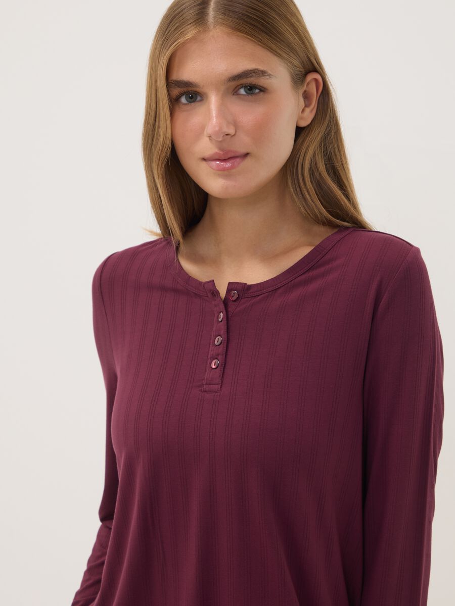 Red ribbed stretch viscose pyjama top_0