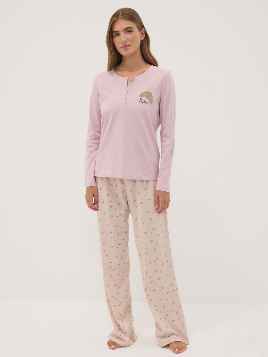 Pink organic cotton pyjamas with Henley neckline_0