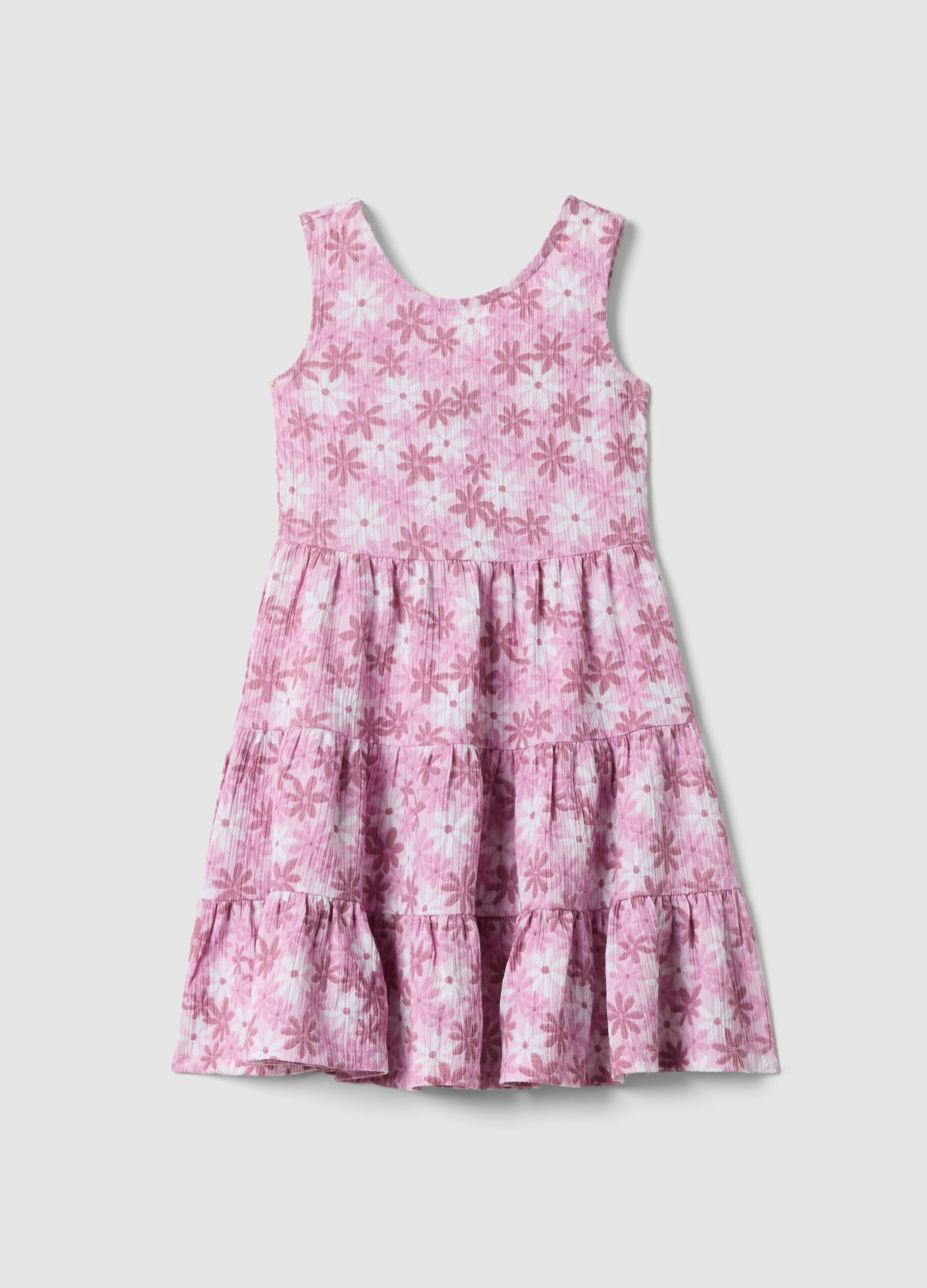 Vestido rosa sem mangas em tecido el&aacute;stico com estampado floral
