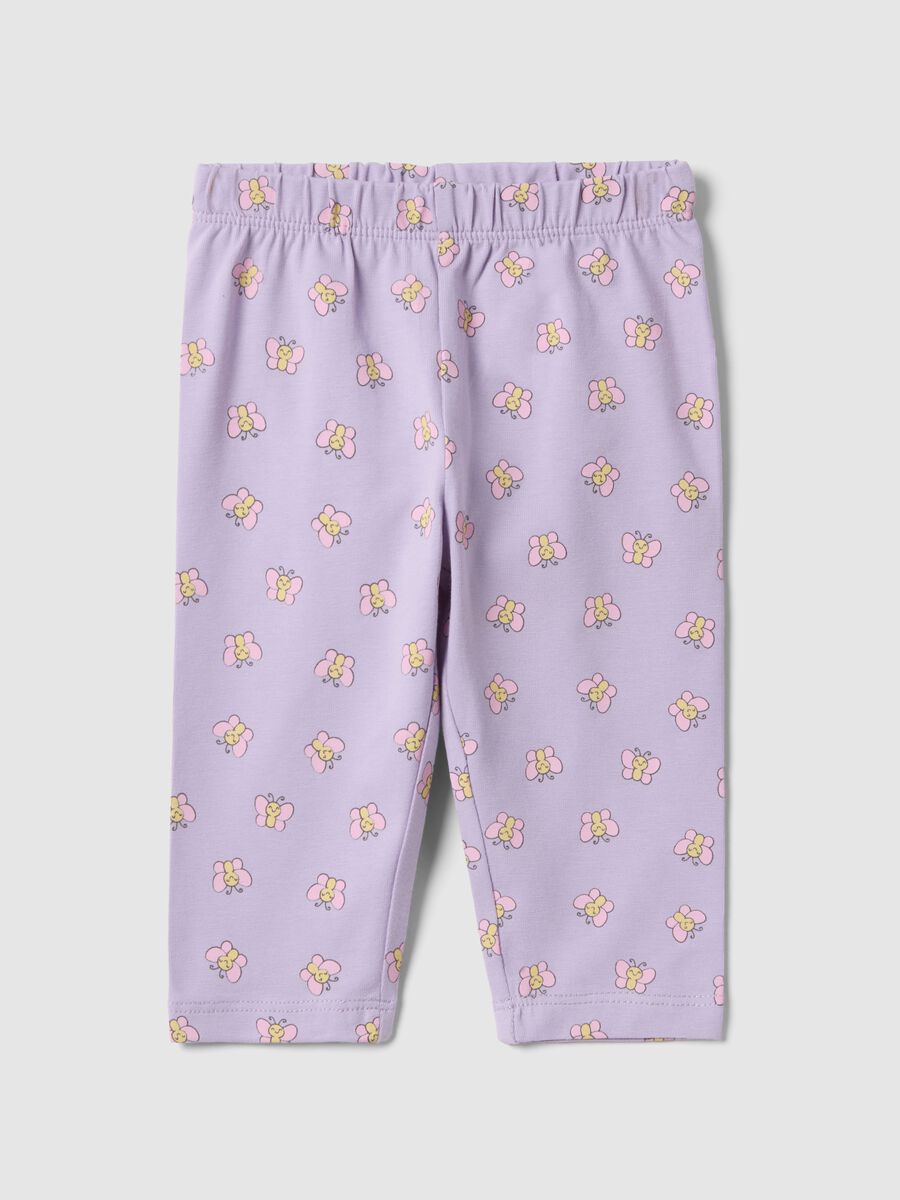 Lilac stretch cotton leggings for girls with butterflies_0