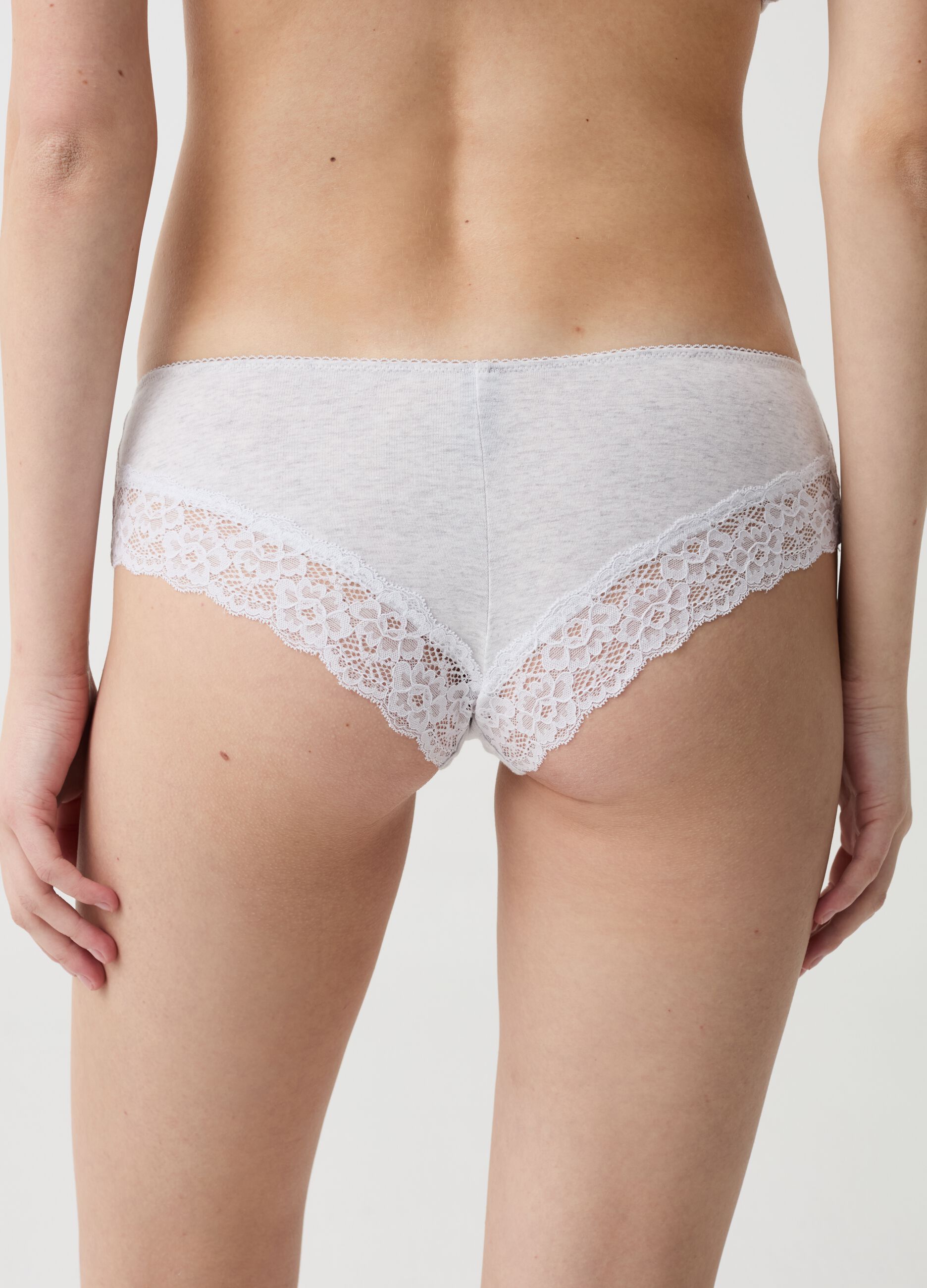 Mélange French knickers with lace edge