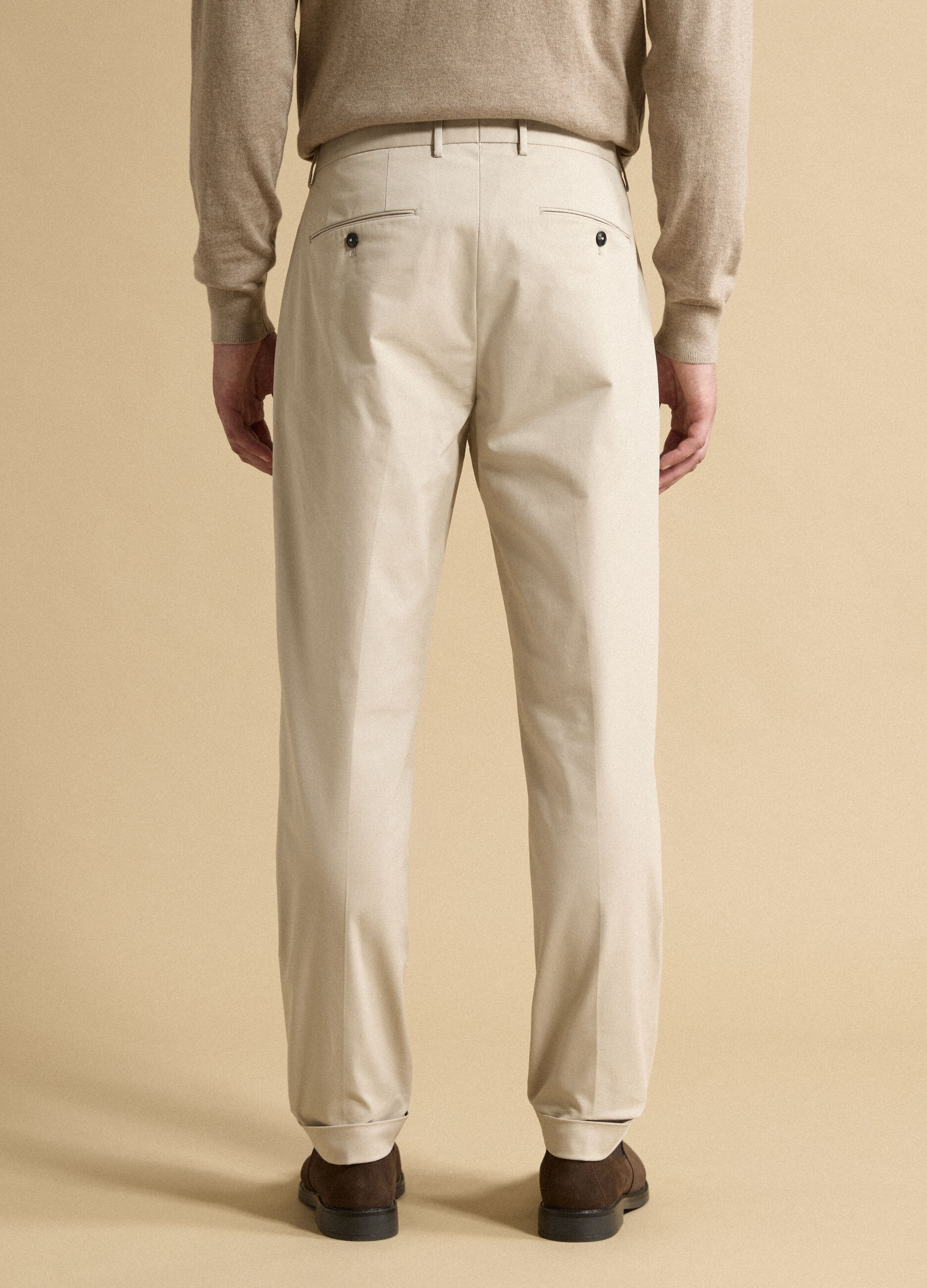 Beige regular-fit stretch cotton twill chino trousers