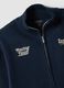 Cardigan blu con zip e ricami racing_1