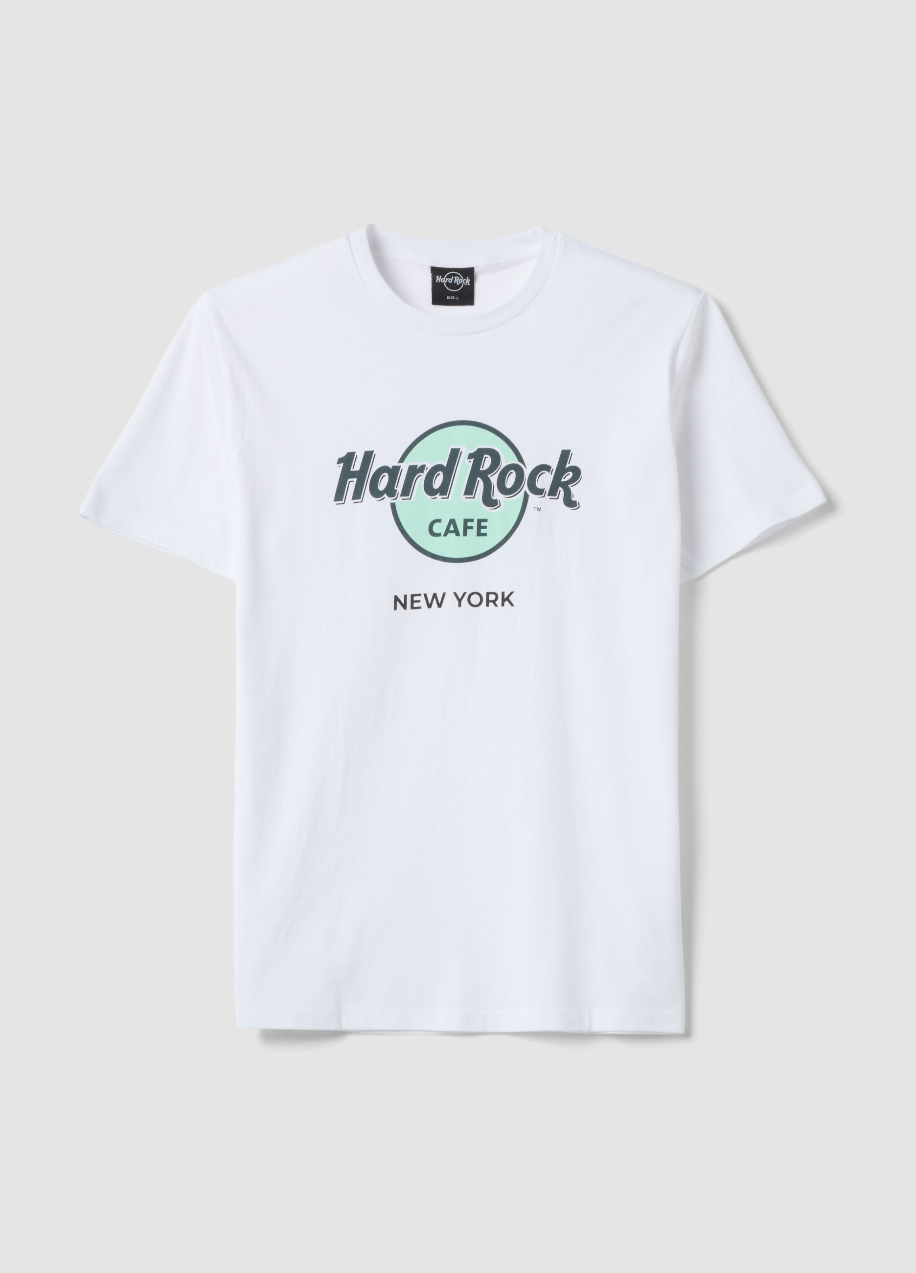 Weisses T-Shirt mit Hard Rock Cafe-Print aus reiner Baumwolle, Regular Fit