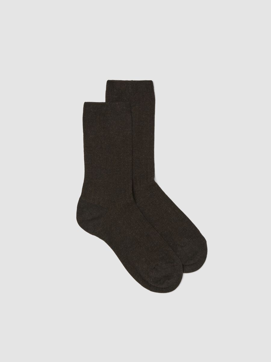 Brown stretch viscose blend knee-high socks_0