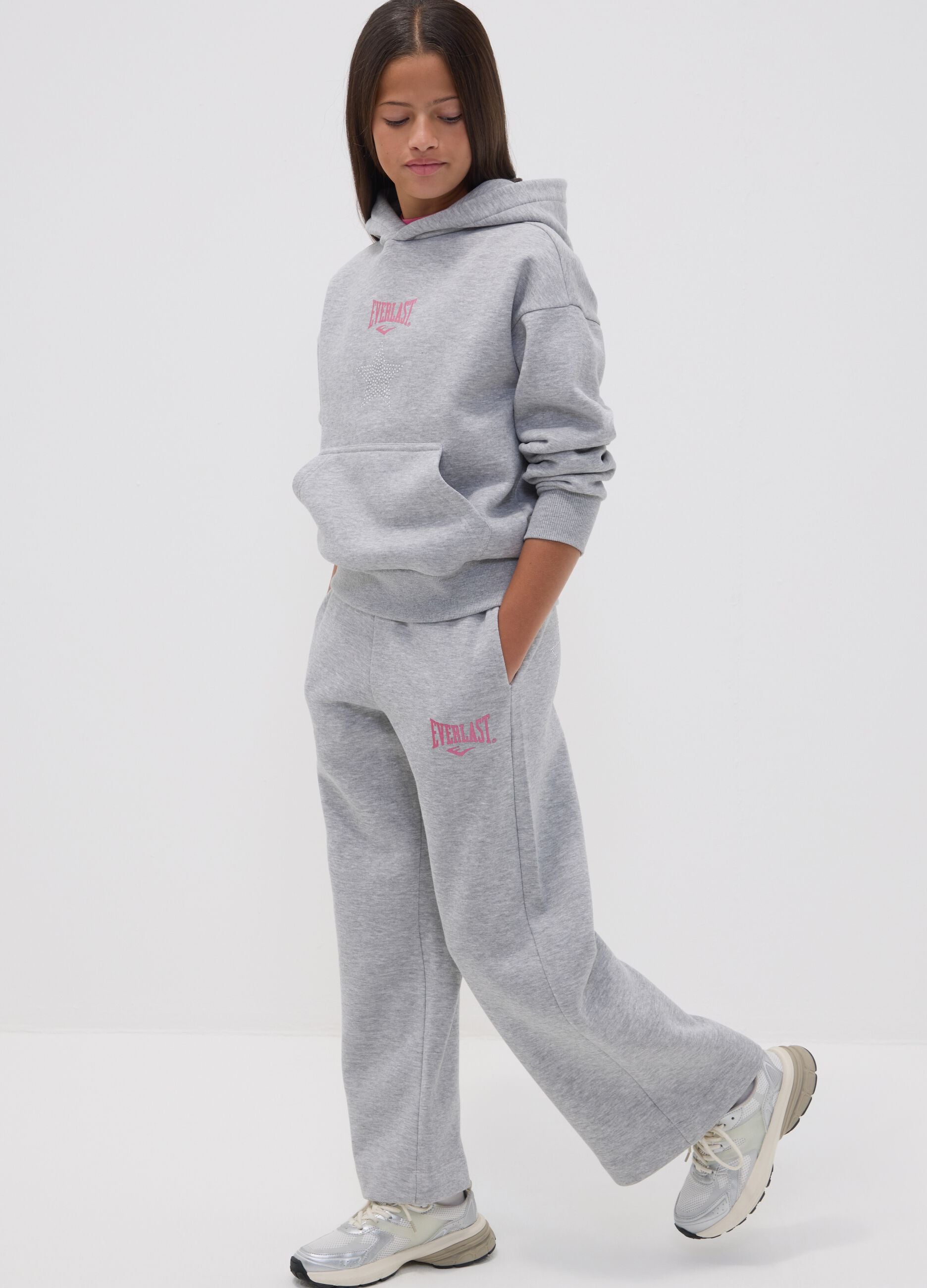 Grey cotton-blend hoodie for girls, regular fit