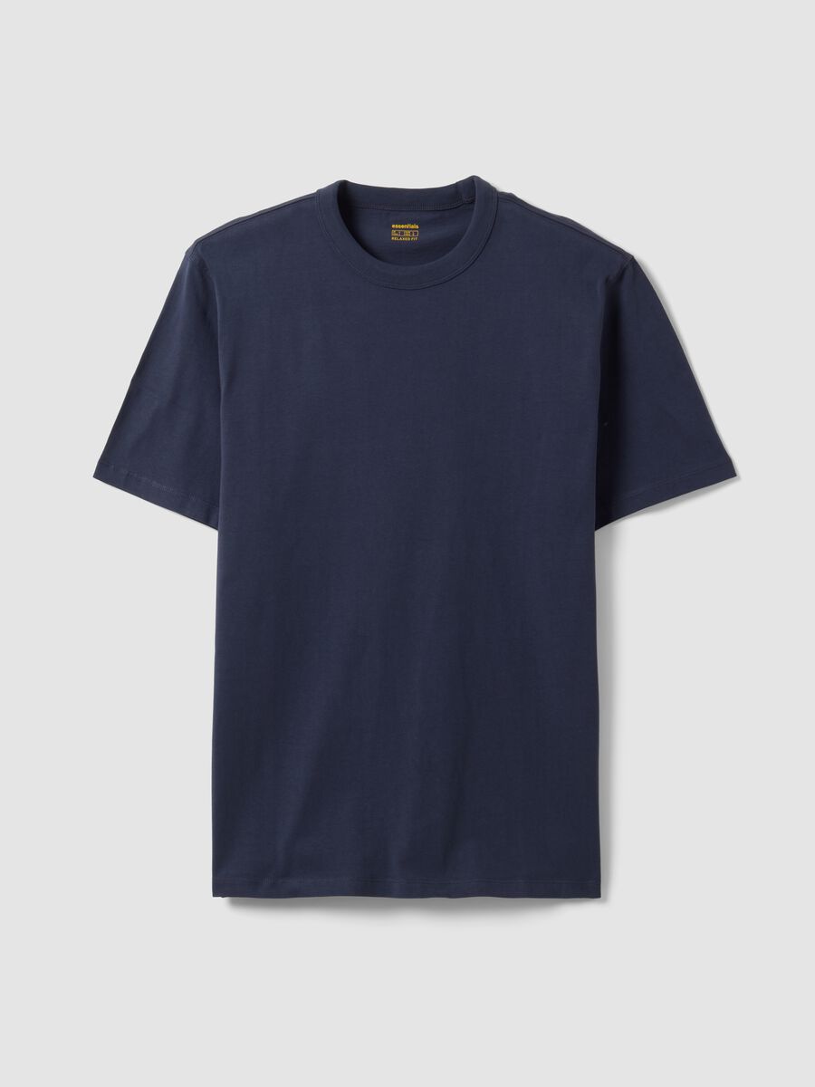 Blue pure cotton crew-neck T-shirt, relaxed fit_3