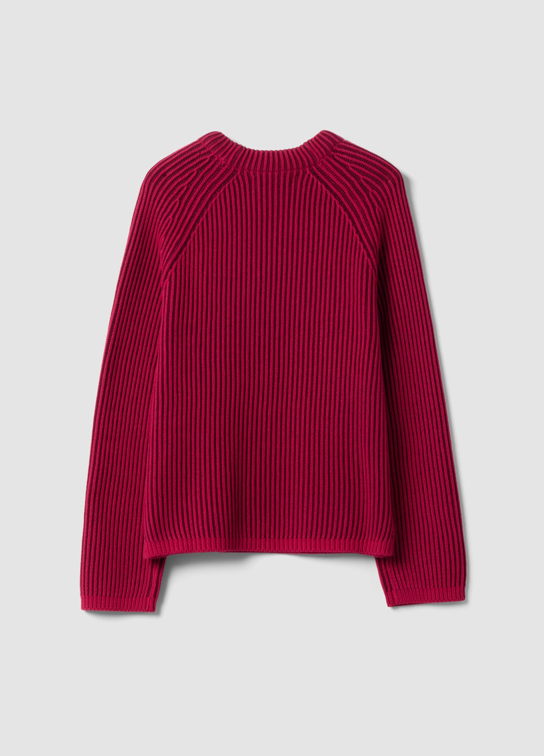 Mehrfarbiger Rippstrick-Pullover aus reiner Baumwolle mit Rundhals, Regular Fit