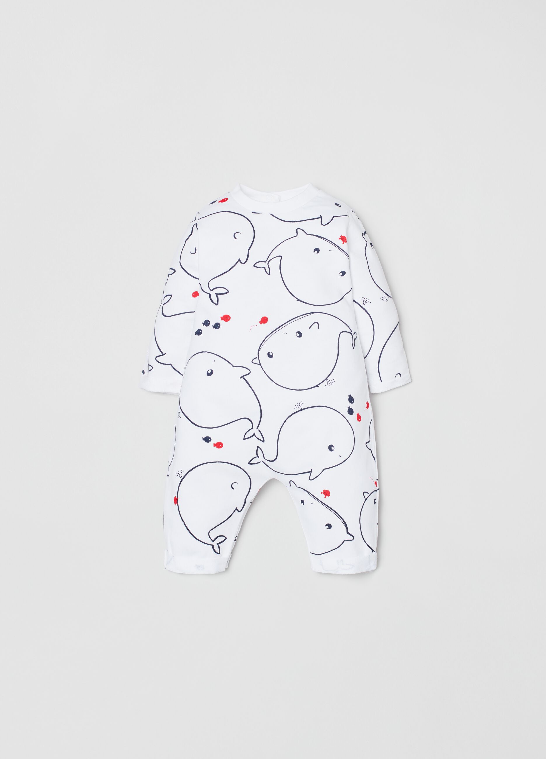 Onesie with whale and fish print