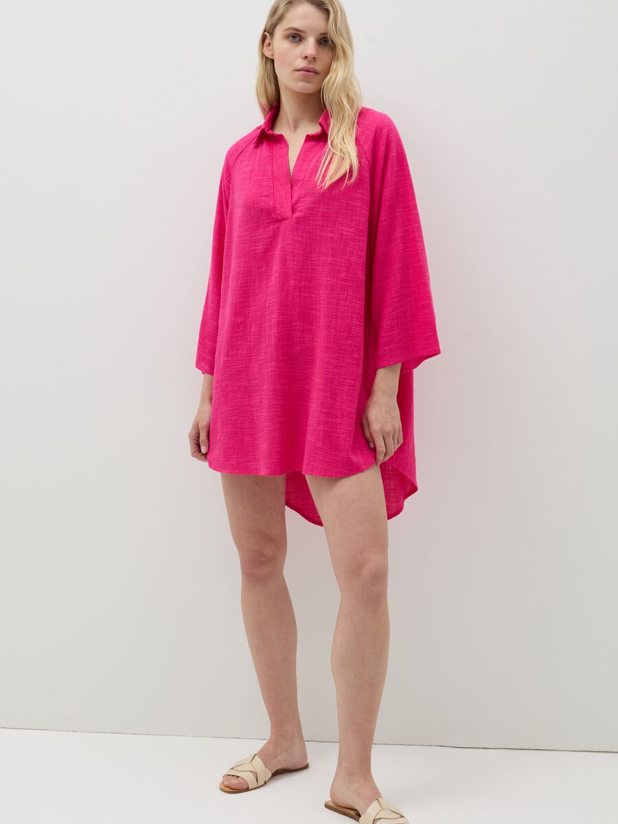 Long beach cover-up blouse with polo neck_0