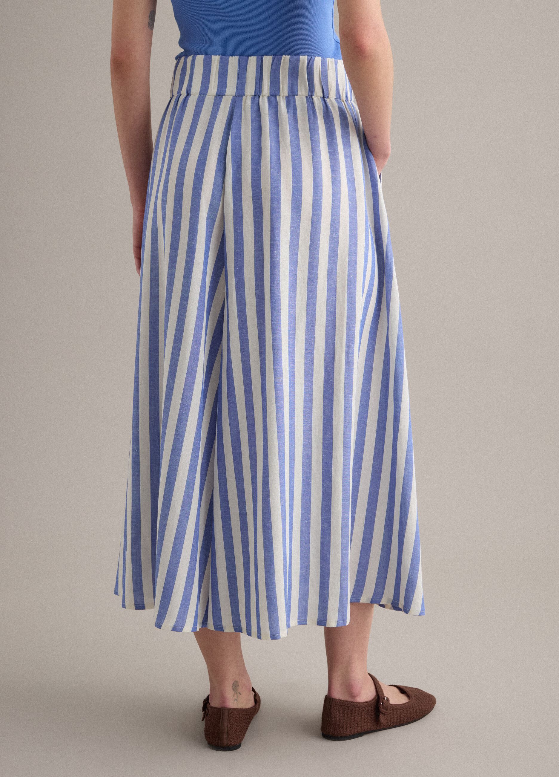 Multicolour striped skirt in a viscose-linen blend