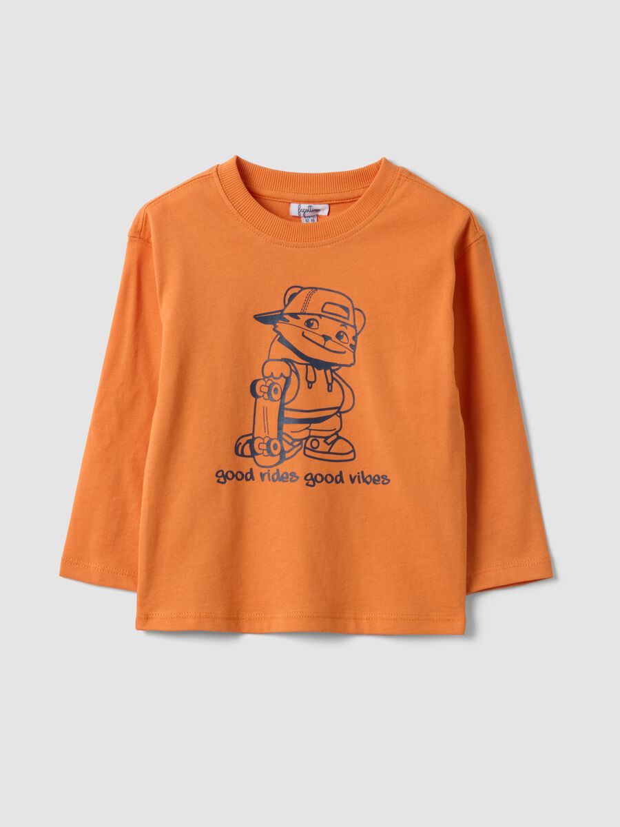 Orange oversized organic cotton jersey T-shirt with print for boys_0