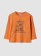 Orange oversized organic cotton jersey T-shirt with print for boys_0