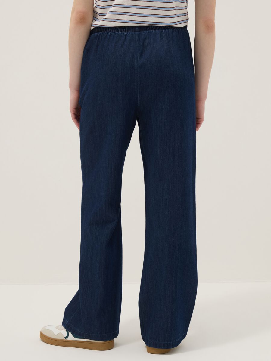 Blue pure cotton wide-leg denim trousers_2