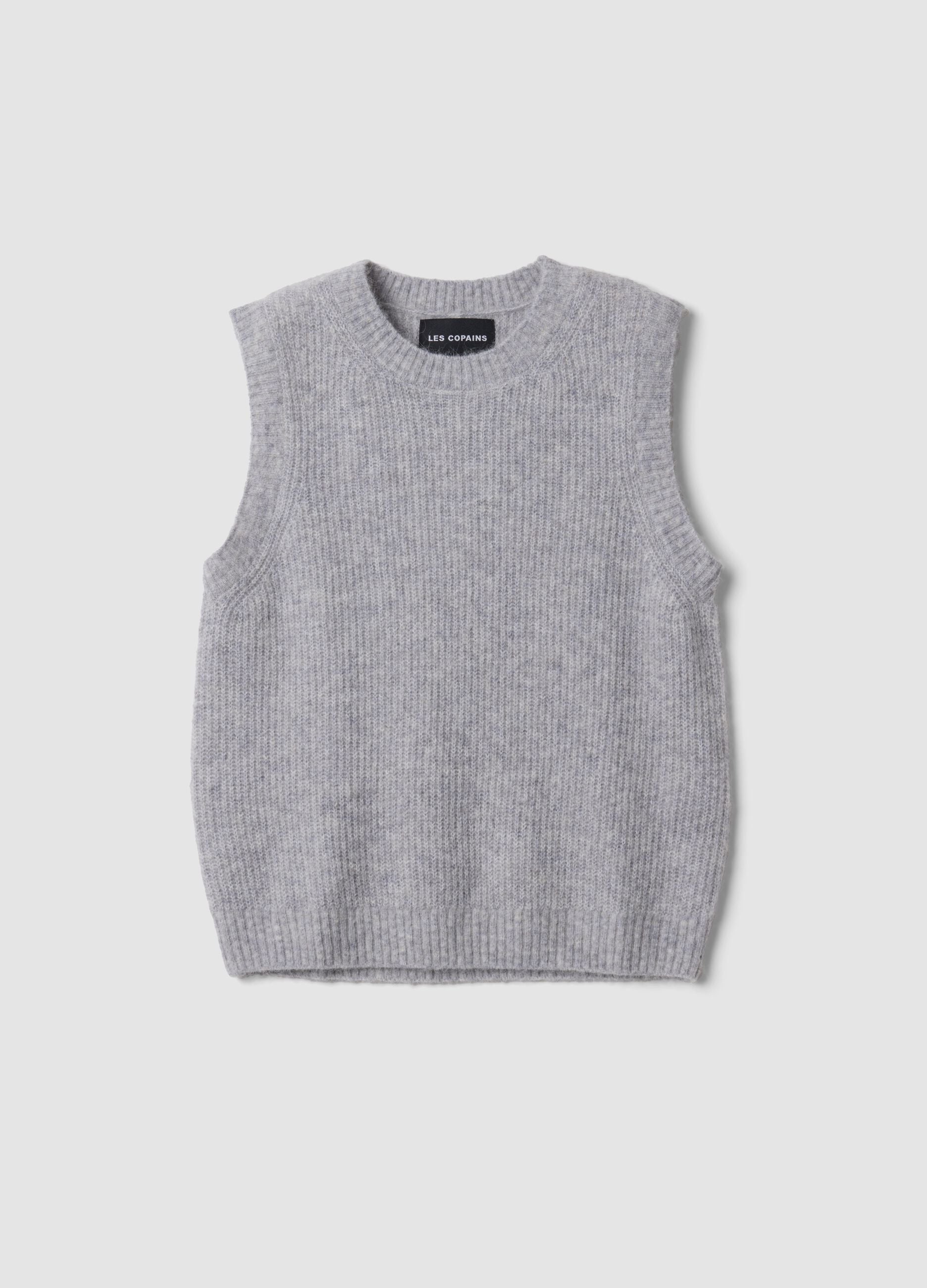 Grey crew-neck stretch wool and alpaca gilet