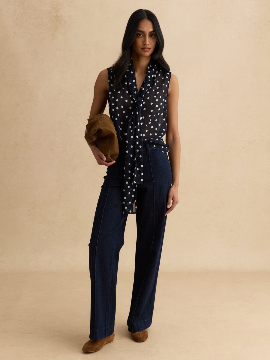 Sleeveless multicolour polka dot blouse with fancy collar, regular fit_2