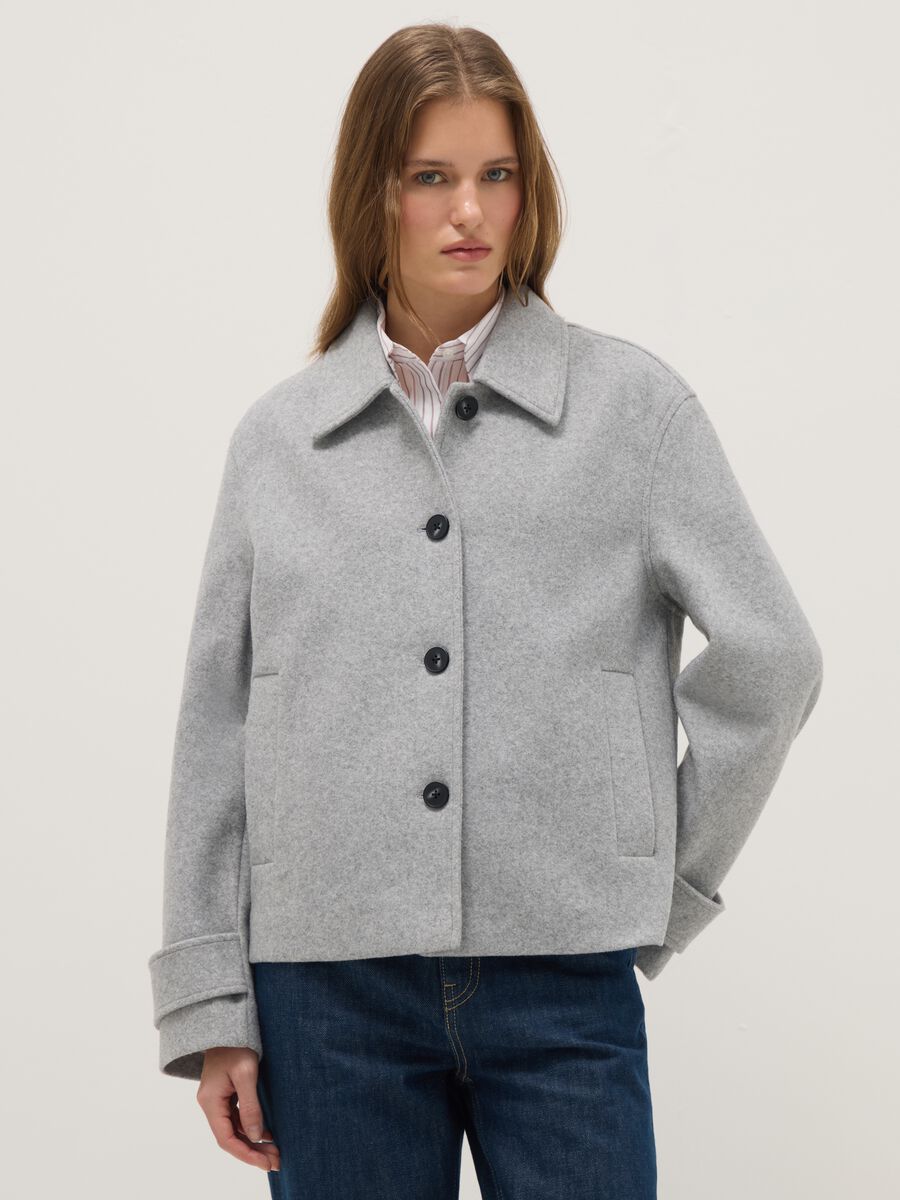 Grey regular fit short coat with buttons_0