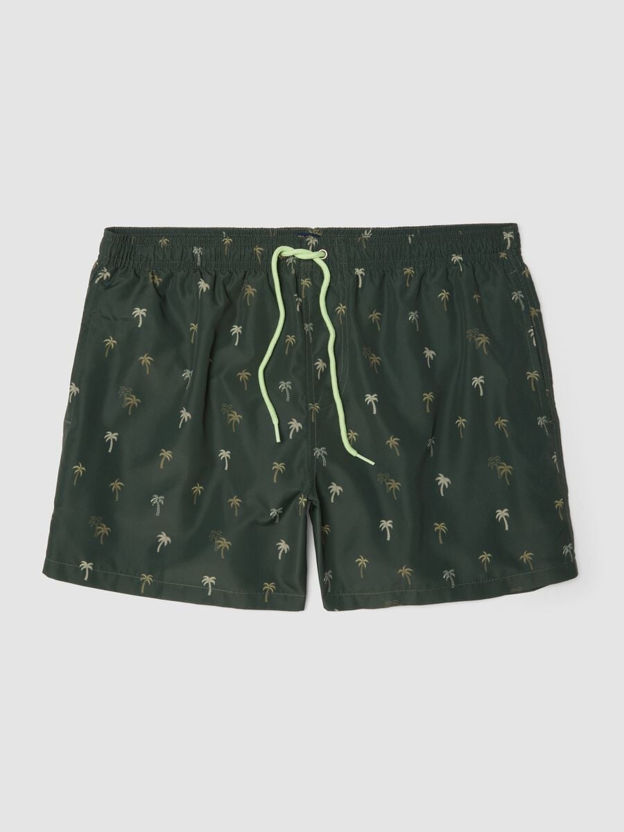 Green boxer swim shorts with palm print_4