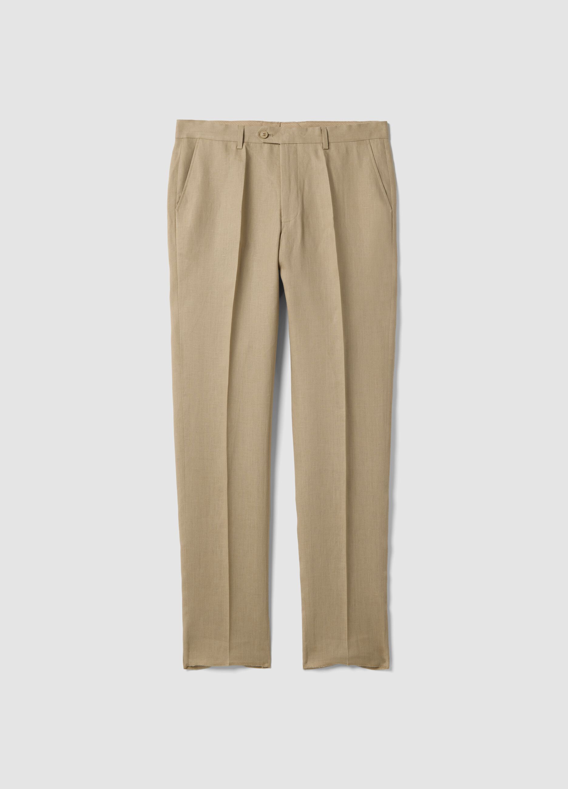 Beige Slim-Fit-Hose aus reinem Leinen