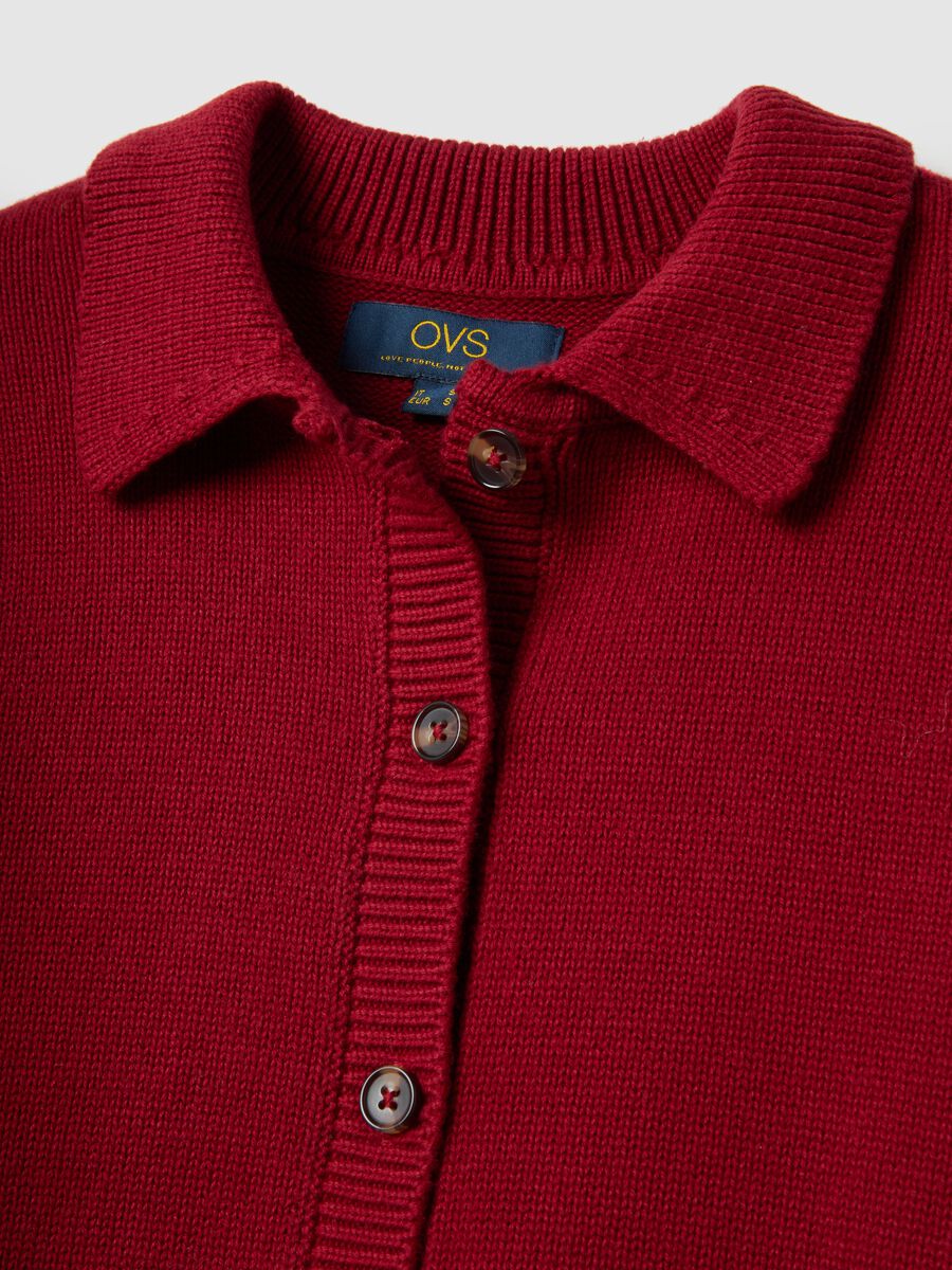Red polo neck cardigan in pure cotton regular fit_5