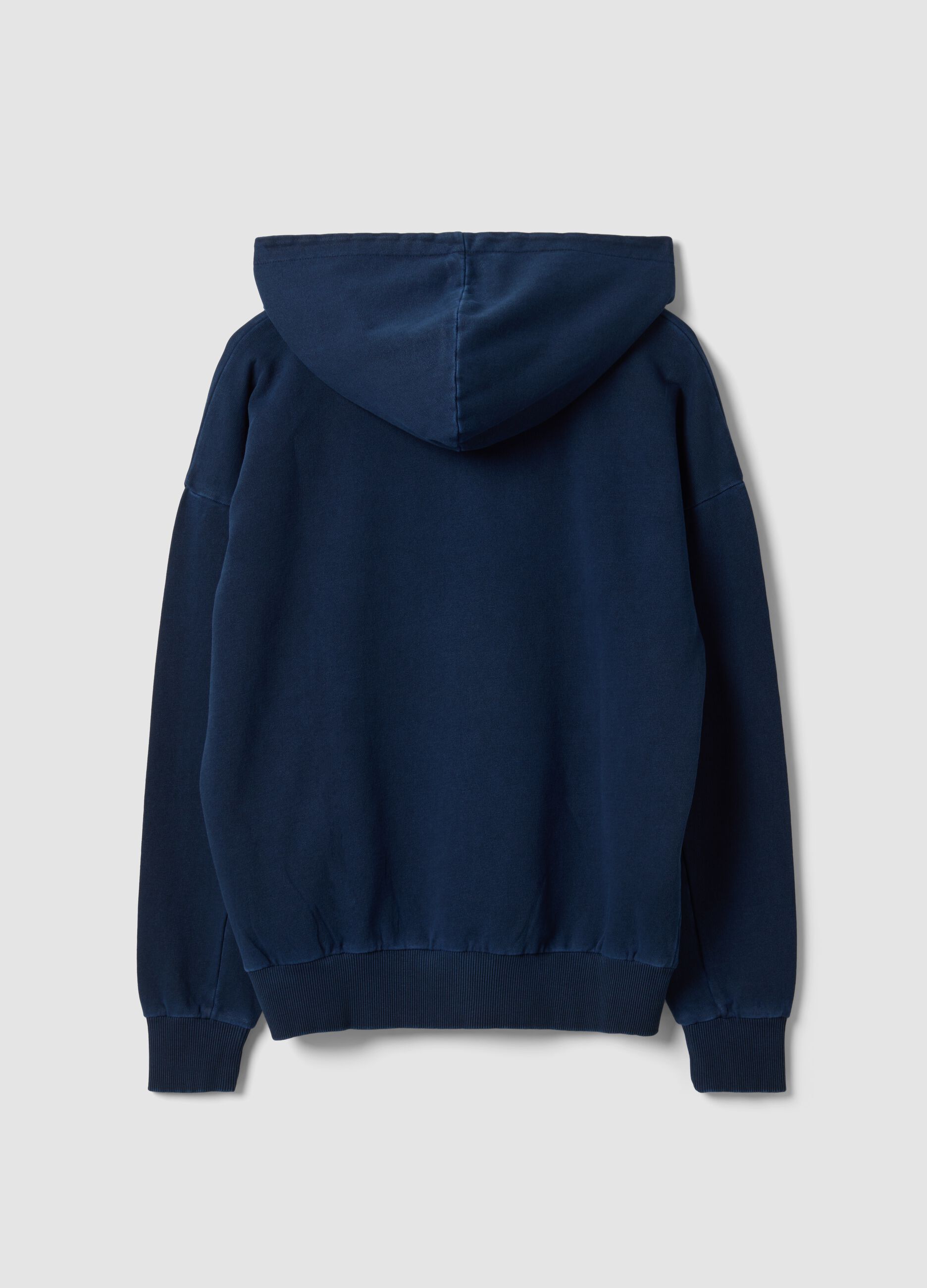 Felpa blu in puro cotone con cappuccio over fit