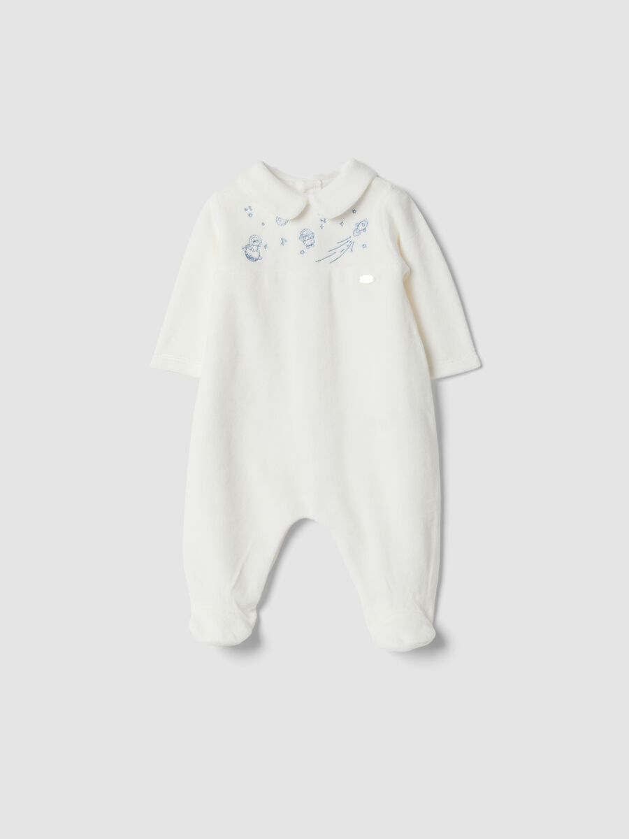 Off-white organic cotton blend sleepsuit with collar_0