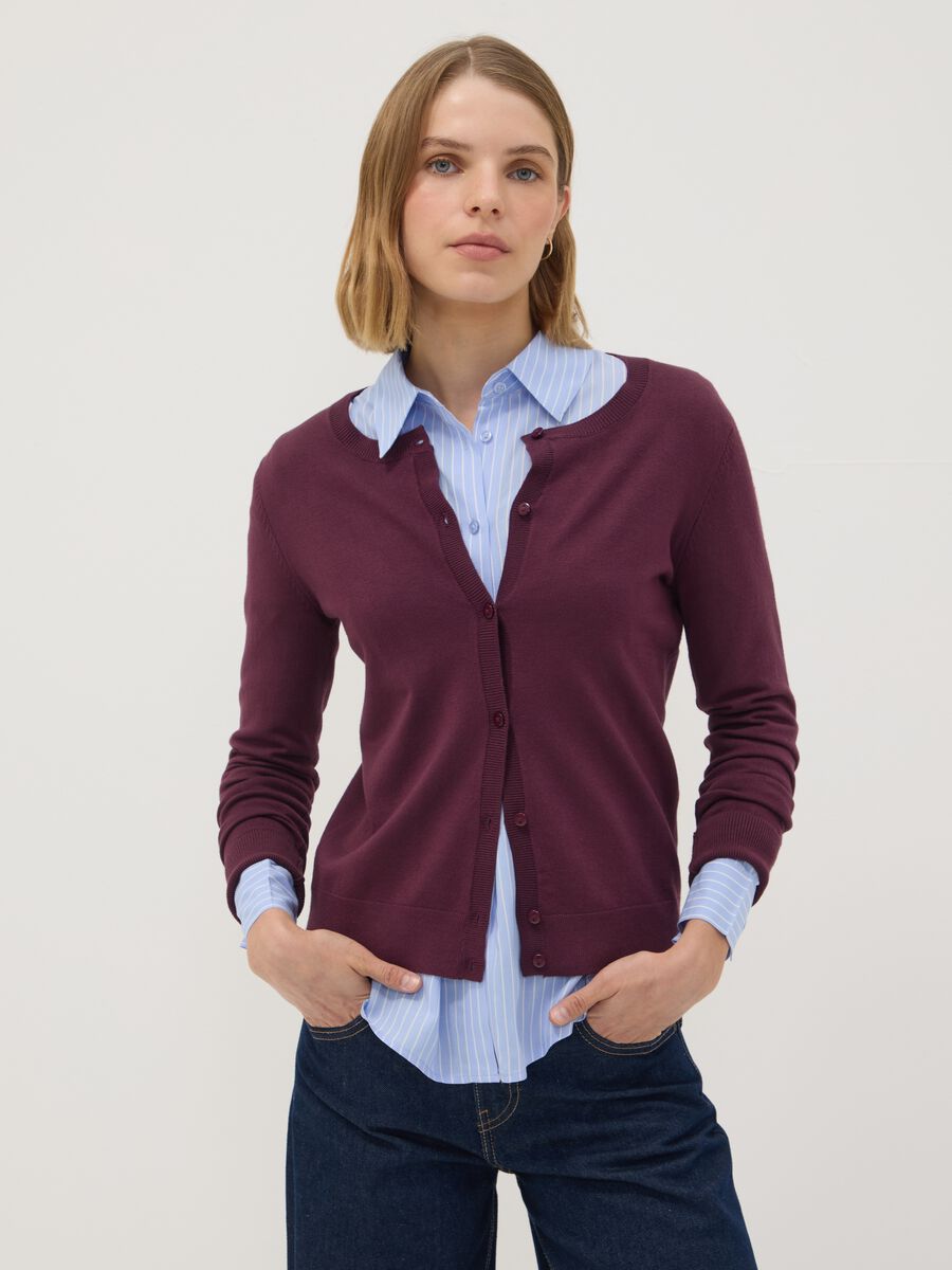 Purple viscose-blend crew-neck cardigan, regular fit_0