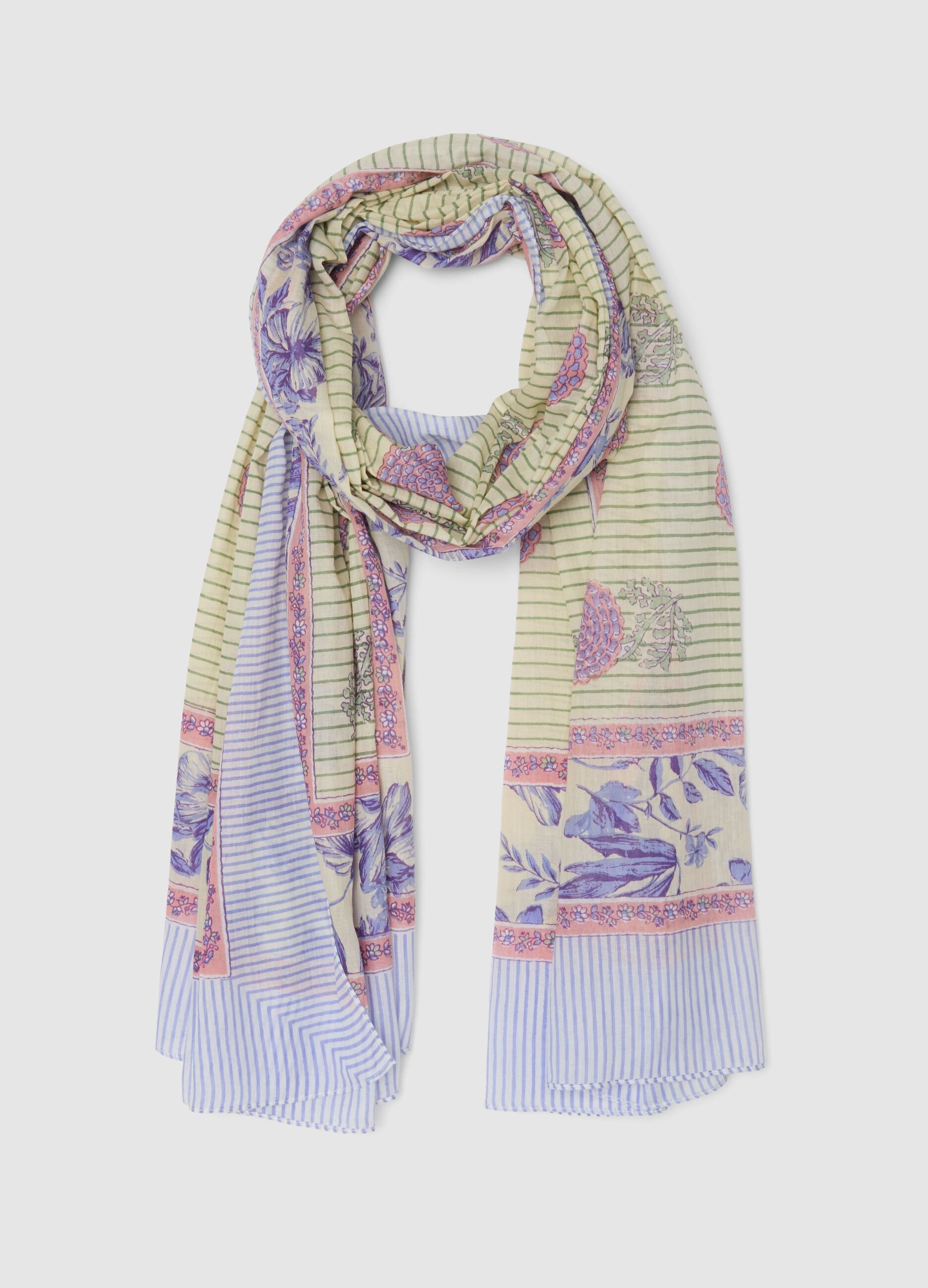 Pure Cotton Multicolour Scarf with Floral Pattern