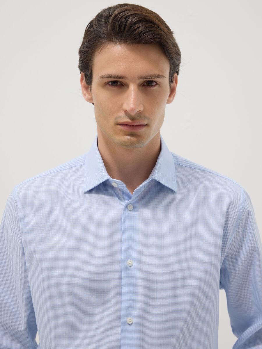 Light blue pure cotton regular fit shirt with micro-checks_1