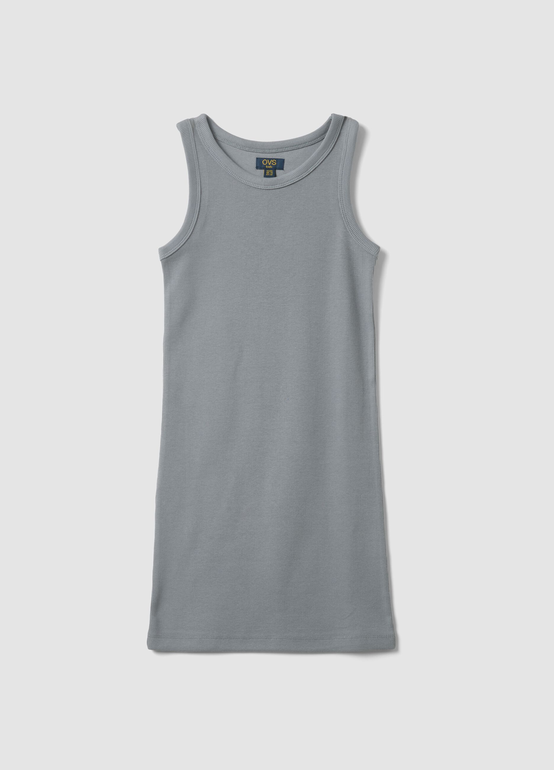Girls&rsquo; fitted sleeveless dress in grey stretch cotton