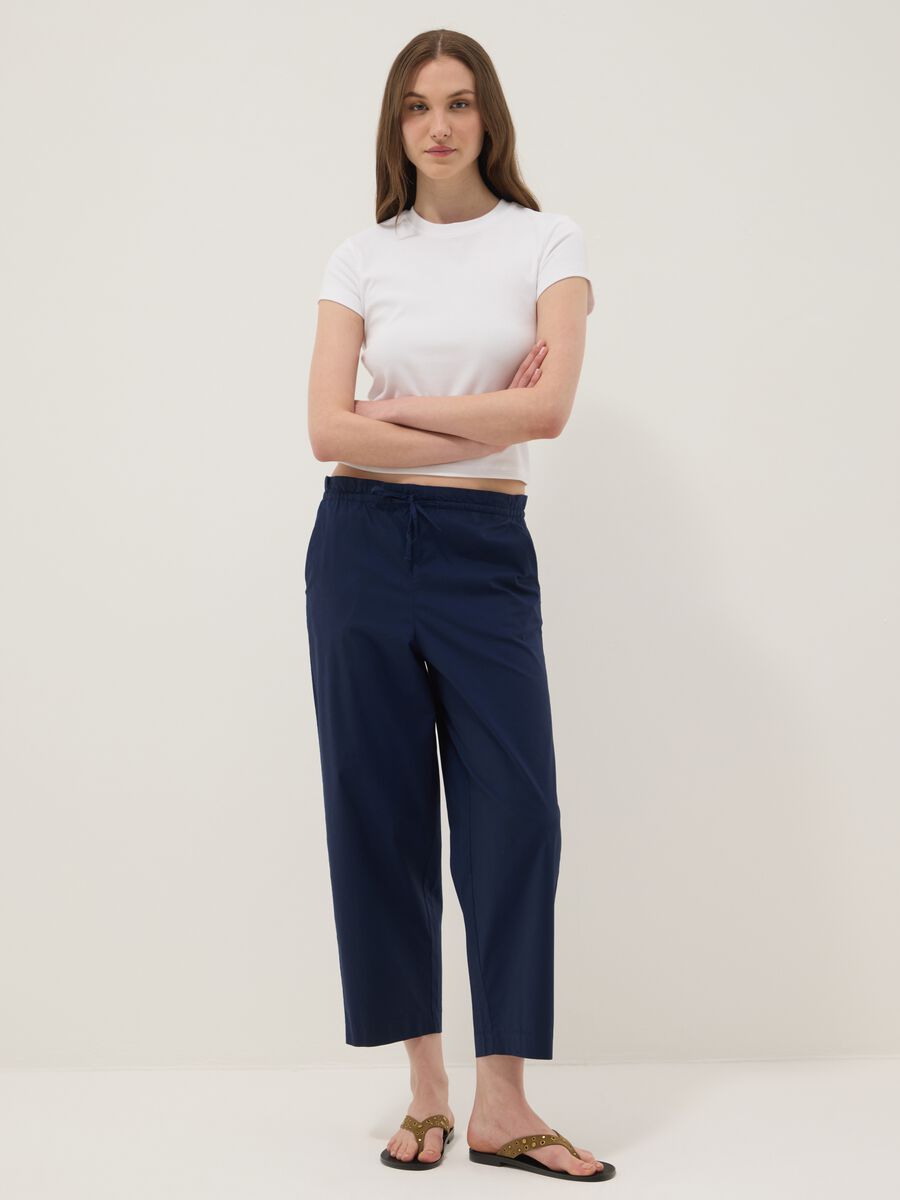 Blue stretch-cotton trousers with elasticated waist_0