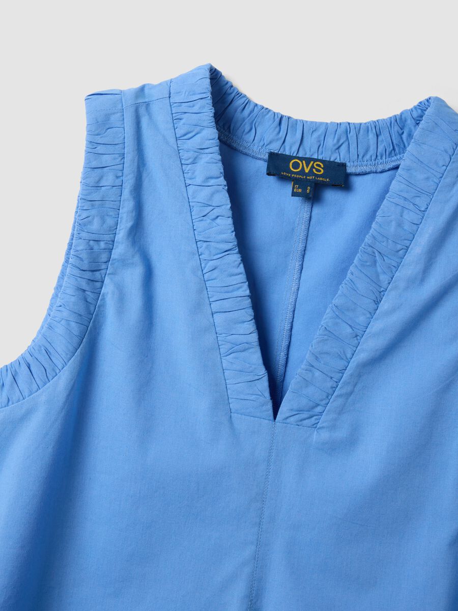 Light Blue Pure Cotton Regular Mini Dress with Ruched V-Neck_5