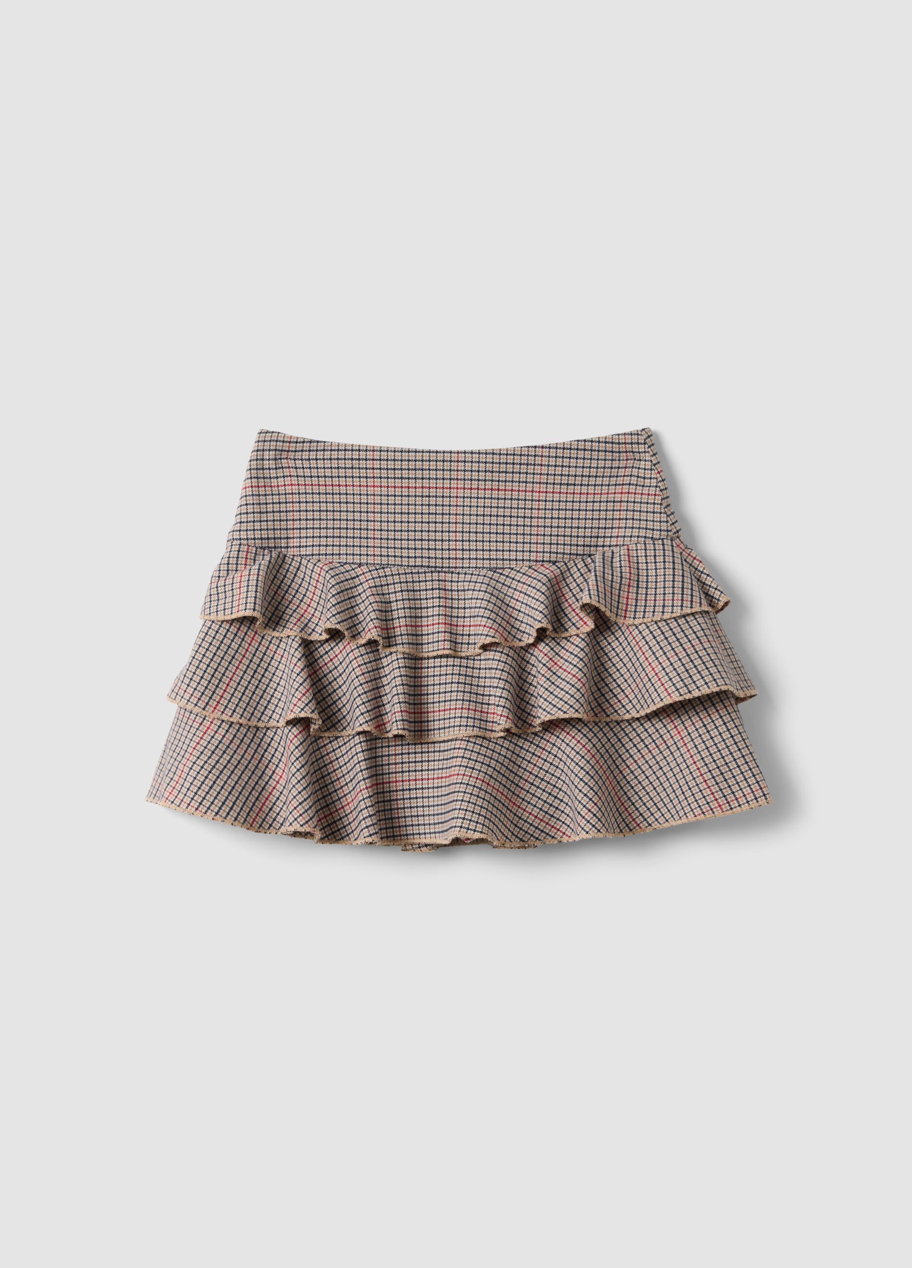 Girls&rsquo; multicolour checked stretch viscose skirt with ruffles