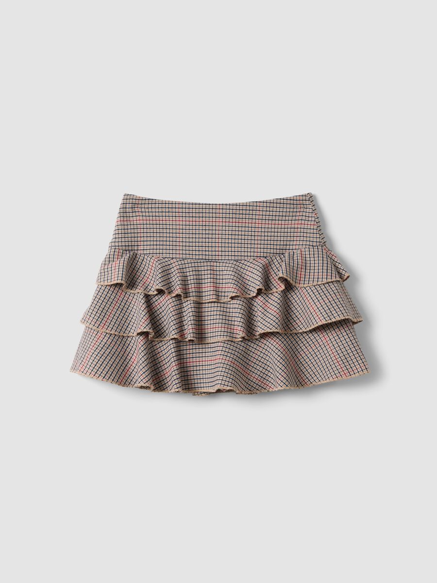 Girls&rsquo; multicolour checked stretch viscose skirt with ruffles_2