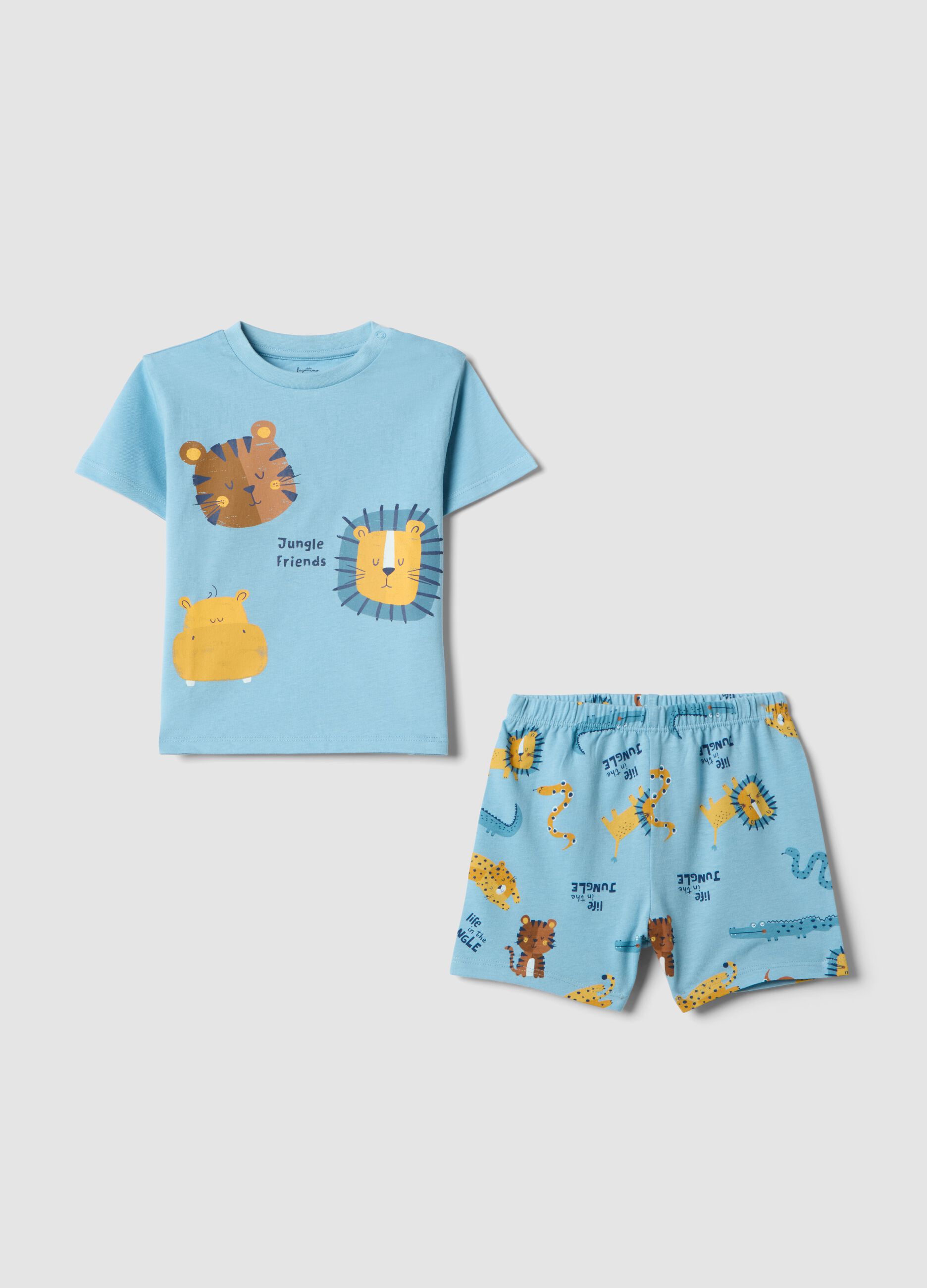 Pijama de beb&eacute; azul-claro em puro algod&atilde;o, corte regular, com animais