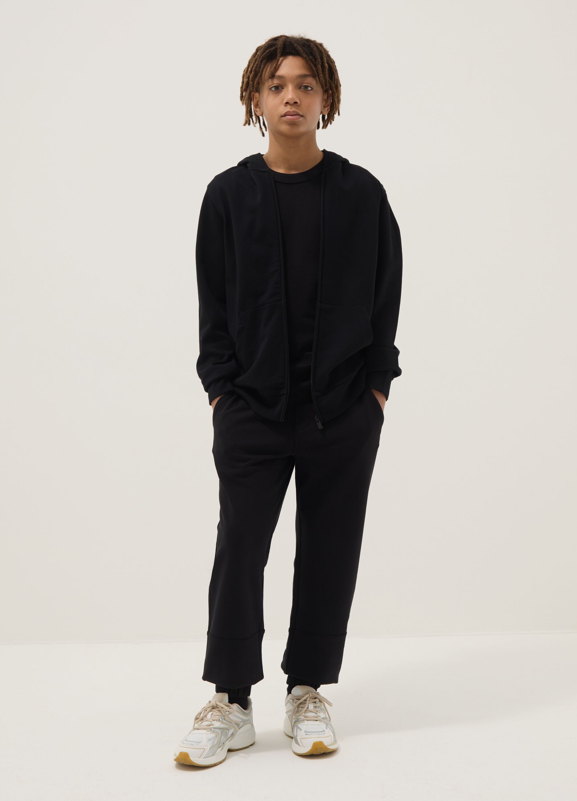 Black boy's jogger trousers in pure organic cotton regular fit